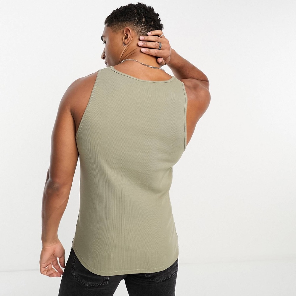 Olive Ribbed Tank Muscle Shirt - Picture 4 of 4